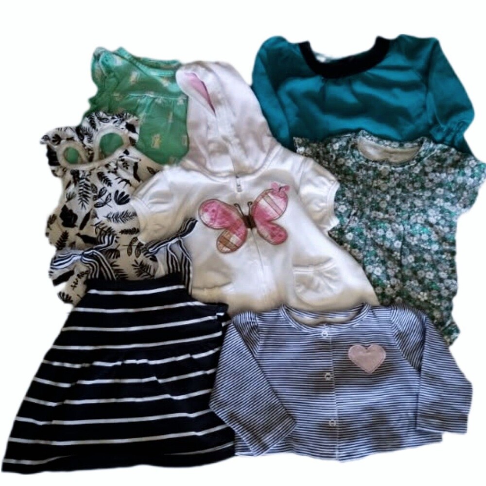 Infant Girl Clothing 7pc Lot Tops Bodysuits Rompers Cardigan sz 0-3M/3M